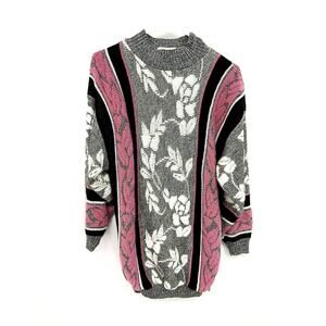 JC & Louis Vintage 80s Floral Textured Knitted Mock Neck Sweater Grandmacore